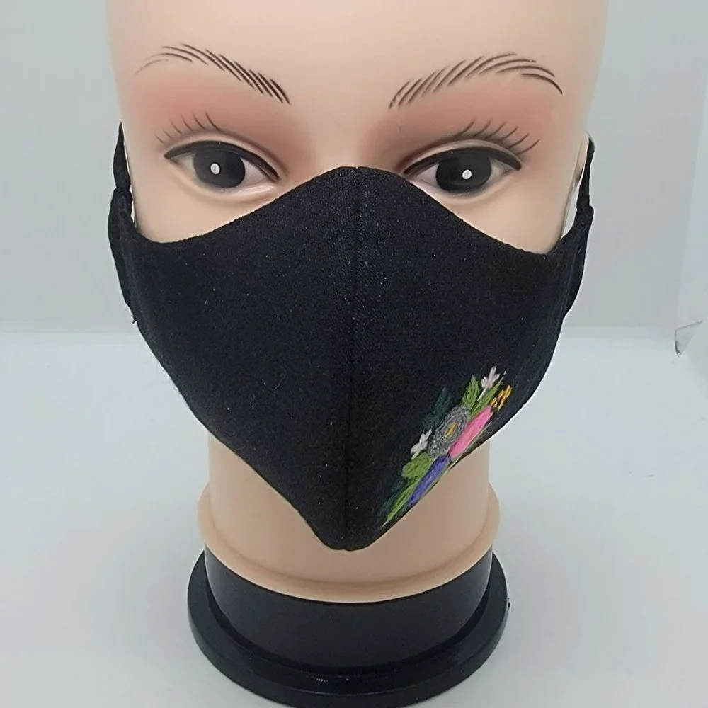 New Face cover ear loop black Mask Women's Embroidered handmade bouquet flower